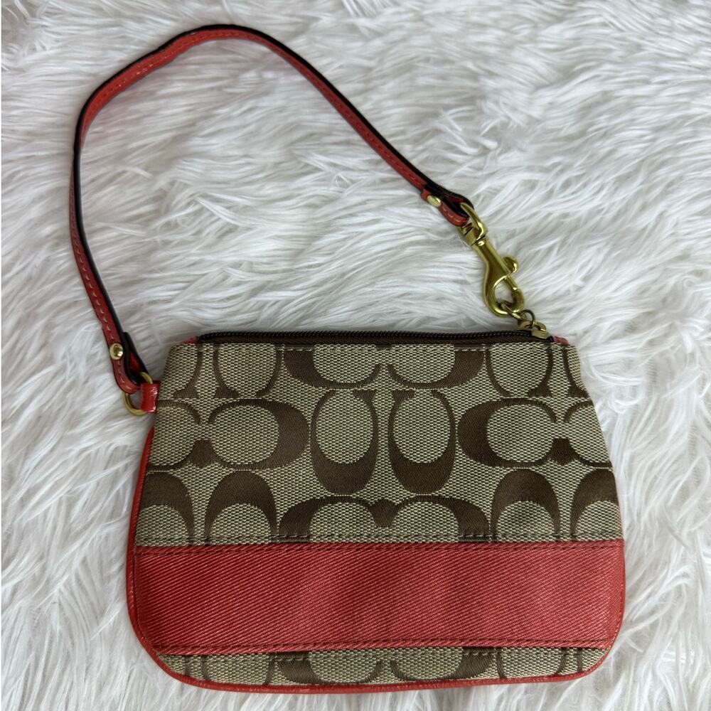 COACH Orange Brown Signature Wristlet